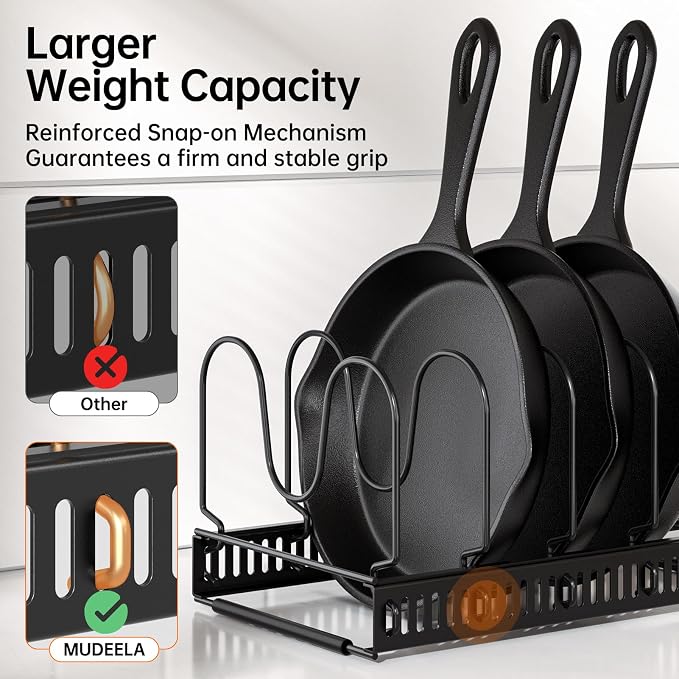 MUDEELA Expandable Pot Pan Lid Organizers inside Cabinet, 14 Divider-Black - Image 3