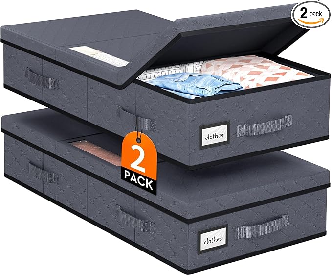 StoreHappily Under Bed Storage Containers with Lids, 2 Pack Foldable Grey by StoreHappily