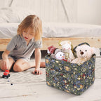 Storage Basket Boho Fabric Large Collapsible Floral Laundry Nursery Hamper Portable Folding Storage for Clothes Toys (Blue) - Image 2