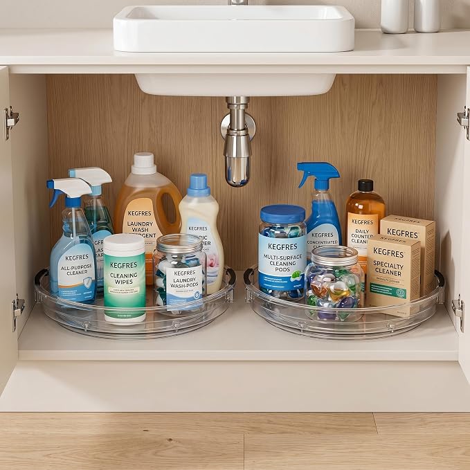3 Pack Lazy Susan Organizer, Rotating Turntable Spice Rack for Kitchen Storage, Pantry, Cabinet, Fridge & Countertop, Condiment & Seasoning Holder, 9.25", 10.6", 12", Clear - Image 5