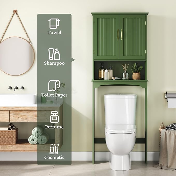 Yaheetech Over the Toilet Storage Cabinet, Bathroom Organizer, Green - Image 5