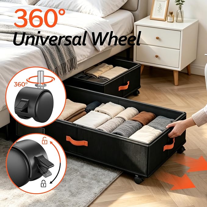 Under Bed Storage with Wheels 2-Pack, Under Bed Storage Containers 66L Clear Lids, Rolling Storage Drawers for Clothes Shoes Blankets, Underbed Organizer Bins(30" L x 16.2" W x 7.5" H) - Image 5