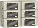 Sorbus Clothes Storage Bins, Clear Window & Handles (6 Pack, Beige) | Large foldable stackable boxes have easy-carry grips for bedding and linens in closets, bedrooms and laundry rooms. - Image 7