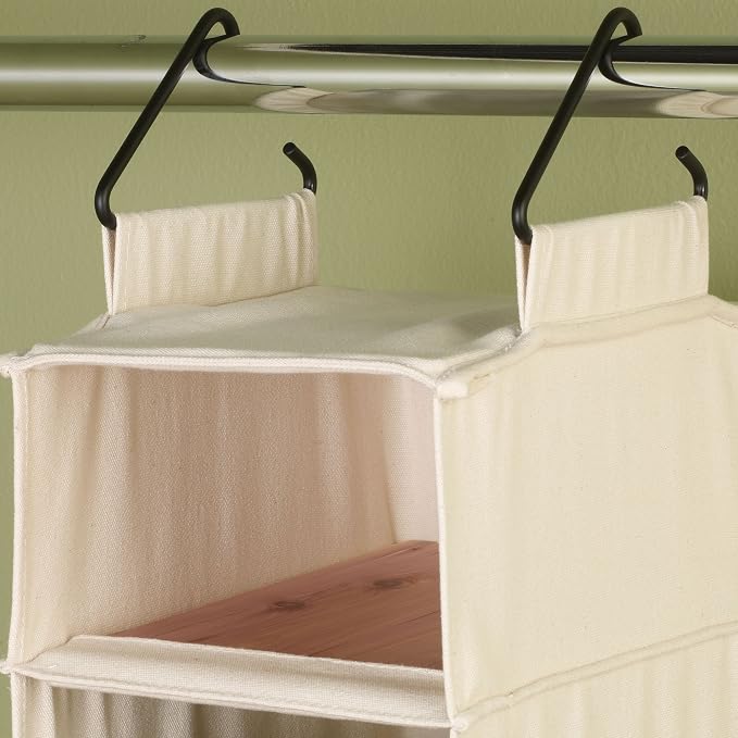 Household Essentials Hanging Shoe Organizer, 10 Wide Cubbies with Cedarline Pockets, Heavy-Duty Cotton Canvas, Removable and Industrial Hooks, Natural - Image 4