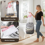 Bathola Laundry Hamper with Lid, Laundry Basket with Removable Bag, Pink - Image 5
