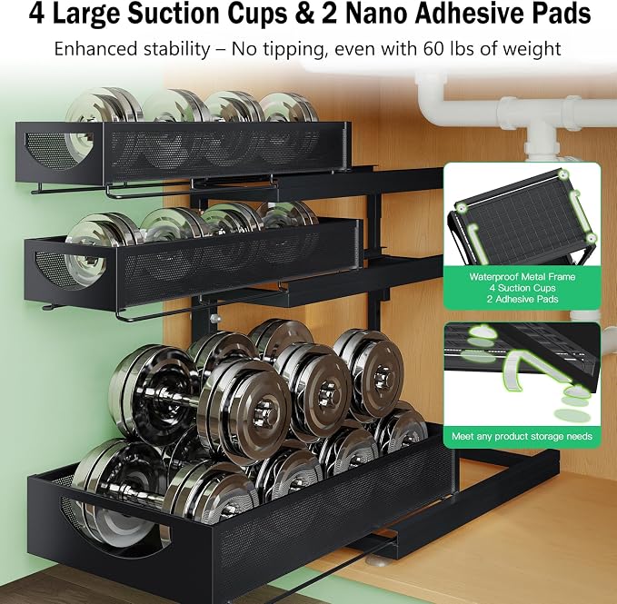 Under Sink Organizer, 2-Pack 3-Tier Pull Out Cabinet Organizers and Storage - Image 6
