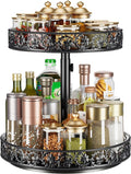 2 Tier Lazy Susan Organizer Turntable Height Adjustable, Black by HISKIWUU