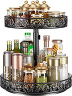 2 Tier Lazy Susan Organizer Turntable Height Adjustable, Black by HISKIWUU