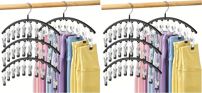 Legging Organizer for Closet, Metal Yoga Pants Hangers 8 Pack w/10 Clips Holds 40 Leggings, Space Saving Hanging Closet Organizer w/Rubber Coated Closet Organizers and Storage, Black by Volnamal