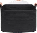 Goodpick 105L Extra Large Woven Rope Blanket Basket, Rectangle, Black by Goodpick