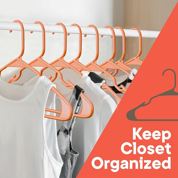 Plastic Clothes Hangers – Heavy Duty Hanger Set, for Organizing Clothes, Dresses, and Coat, Holds Up to 5 lbs, Space-Saving Hangers with Non-Slip Shoulder Grooves, Pack of 100, Orange - Image 4
