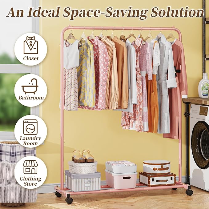 Simple Trending Clothes Clothing Garment Rack, Clothes Organizer, Pink - Image 3