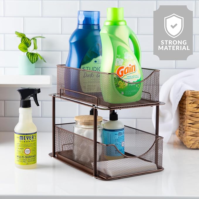 Sorbus Pull-Out Under Sink Organizer, Mesh Construction (Bronze, 1 Pack) - Image 6