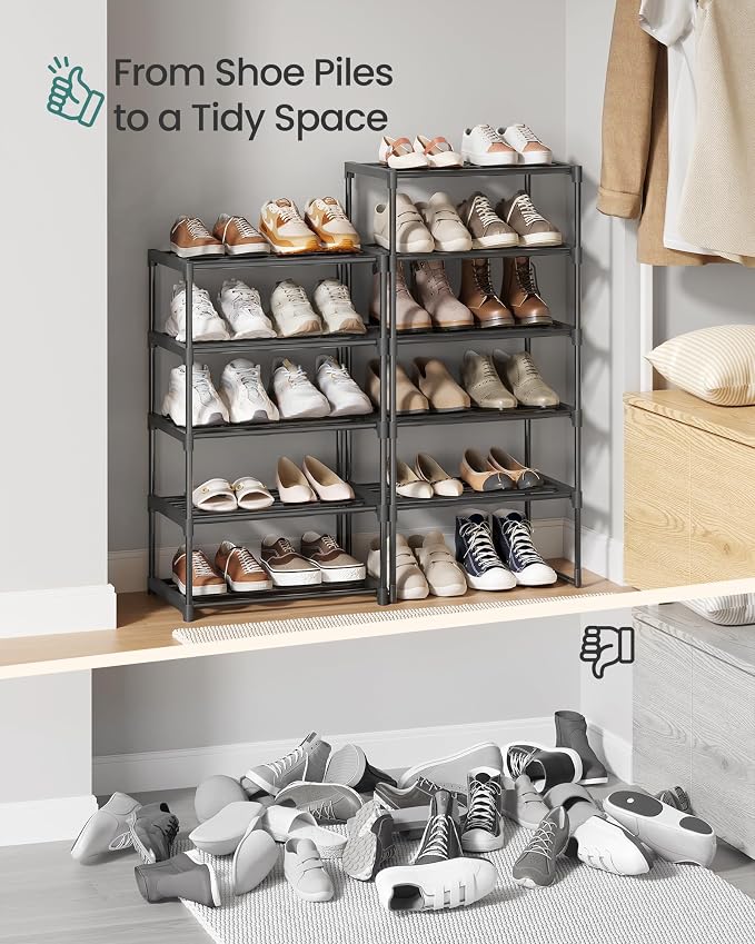 SONGMICS Shoe Rack, 10-Tier Shoe Organizer, Metal Storage Shelf | for Entryway, Upright or Upside Down, for 11-22 Pairs, Stackable, 11.8 x 17.7 x 68.5 Inches, Black ULSA25BK - Image 9