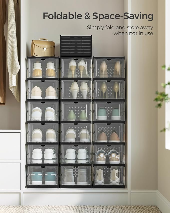 SONGMICS Foldable Shoe Boxes, 6-Tier for 18 Pack, Fit up to US size 13 - Image 7