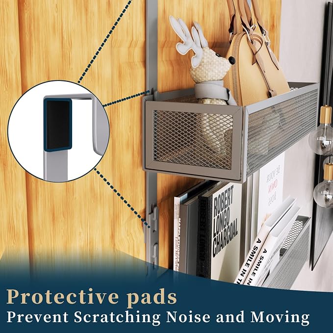 Consumest Over The Door Hooks Organizer - 3 Tier Door Hanger with 9 Coat Hooks & 2 Mesh Basket, Back Storage Organizer Hanging Towels for Bathroom, Bedroom, Grey - Image 3