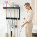 XLP Heavy Duty Broom Holder Wall Mount, All-Metal Cleaning Supplies Organizer & Mop Holder, Space Saving Wall Hanging Rack with Hooks for Home, Garage, Laundry Room - Black - Image 6