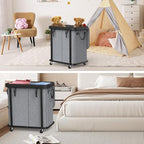 Laundry Basket with Wheels,190L (50 Gal) Laundry Hamper 2 Setion - Gray - Image 7