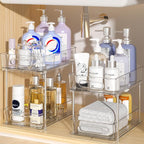 Delamu 2 Tier Under Sink Organizer Bathroom, Bathroom Cabinet Organizer with Snap-Lock Design and Hooks, Pull Out Storage with Movable Dividers, for Countertop, Kitchen and Pantry (Clear, 4 Pack) - Image 8