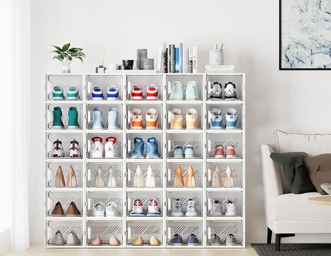 SIMPDIY XL Clear Shoe Storage Boxes, Stackable Shoe Organizer for Closet | 12 Pack, for Size 13, Magnetic Door, Aromatherapy Stick, Plastic, Shoe Rack for Closet, Entryways, Under-bed Storage - Image 2