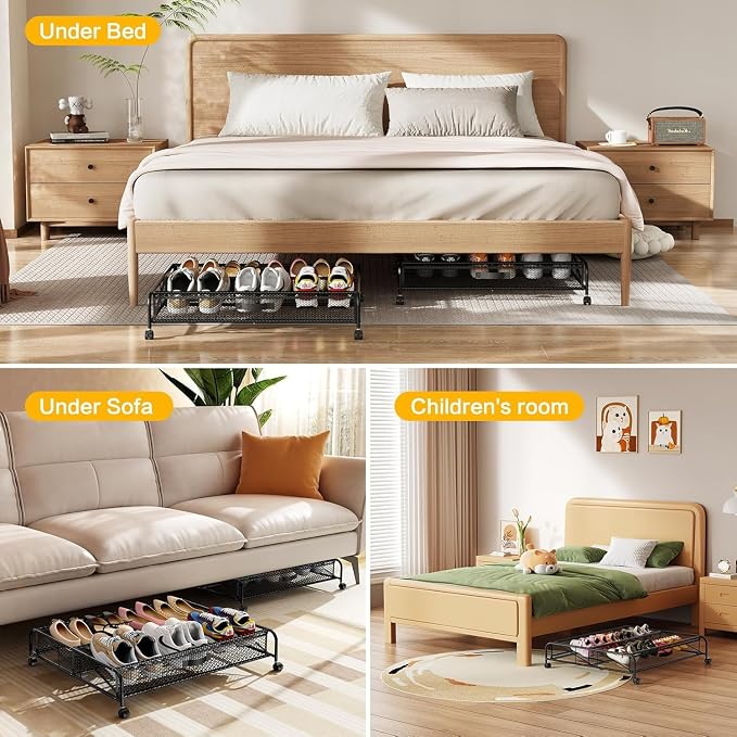 Under Bed Shoe Storage Organizer,1 Pack Shoe Storage with Wheels for Shoe Organizer for Closet Drawer Space Saving for Bedroom - Image 8