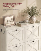VASAGLE Narrow Shoe Storage Cabinet Organizer with 4 Flip Drawers | Freestanding Shoe Rack, Fits 16 to 24 Pairs, for Entryway, Farmhouse Style, Rustic White, HANIS Collection UHSC403WJ01S - Image 6