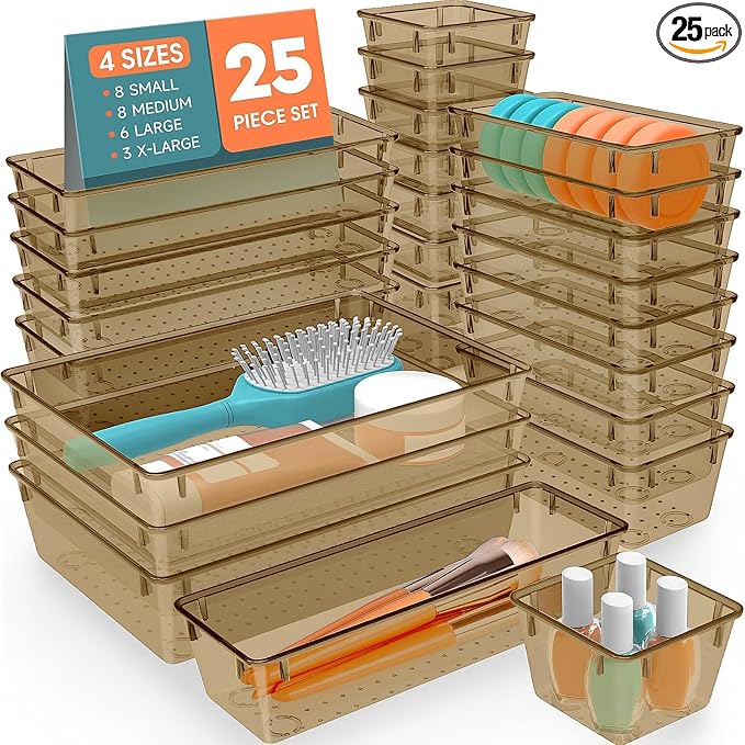 SpaceHacks 25 PCS Plastic Drawer Organizer, 4-Size Versatile Organizer Trays & storage Bins by SpaceHacks