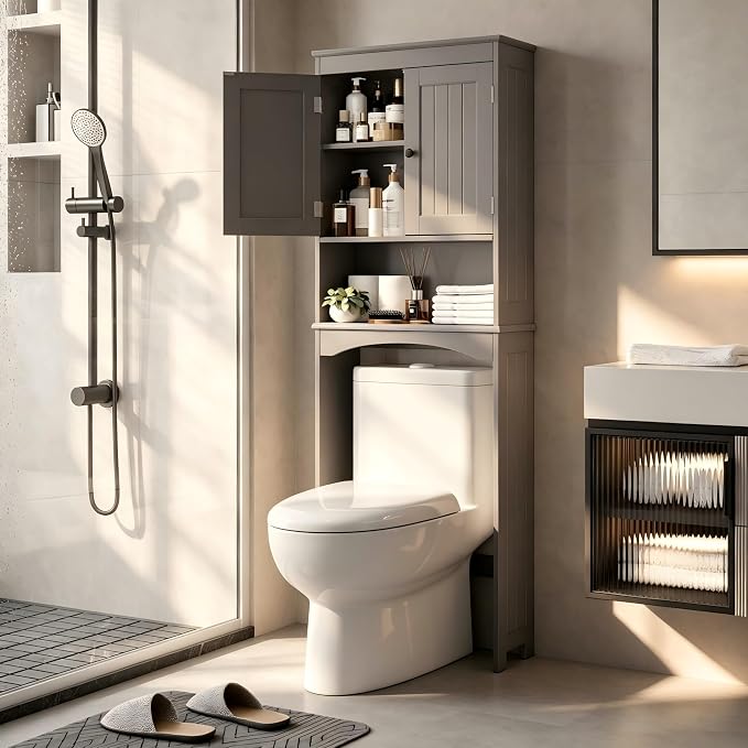 Bealife Over The Toilet Storage Cabinet with Open Shelf - Grey by Bealife