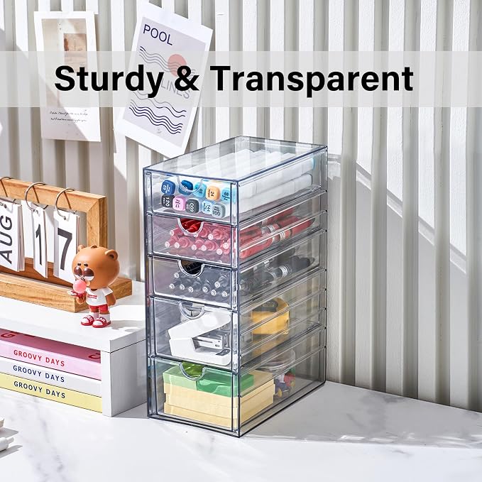 Prsildan Hair Accessories Organizer Acrylic Drawer with 5 Small Drawers - Image 7