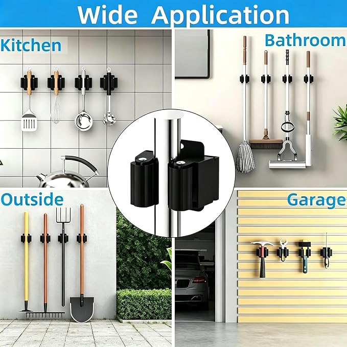 24 Pack Broom Holder Wall Mount, Tool Storage Mop Organizer, Shovel Rack Hooks For Garage Laundry Kitchen Garden Shovel Cleaning Supplies - Image 2