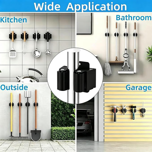 12 Pack Broom Holder Wall Mount, Tool Storage Mop Organizer, Shovel Rack Hooks For Garage Laundry Kitchen Garden Shovel Cleaning Supplies - Image 2