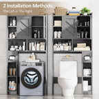 Over the Toilet Storage Cabinet, Freestanding Farmhouse Storage Cabinet Over Toilet, Bathroom Organizer with Paper Holder Stand and Adjustable Shelf, Grey - Image 5
