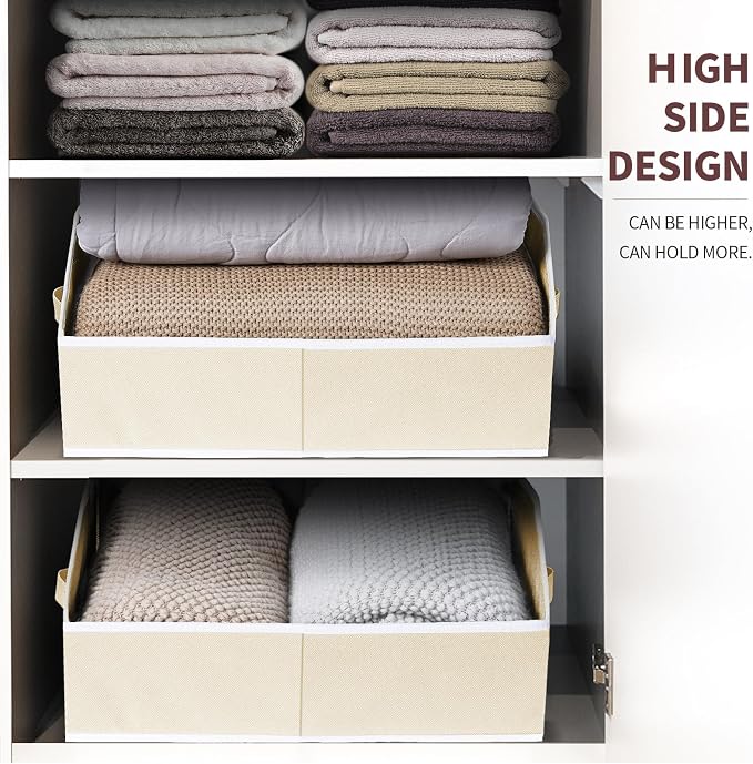 Homsorout Cube Storage Organizer - Large Bins with Handle, Trapezoid Organizing Baskets for Shelves, Decorative Storage Baskets for Clothes, Blankets, Books, 4 Pack, Beige - Image 6