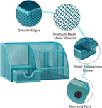EasyPAG Mesh Desk Organizer with Drawer Multi-functional Pen Holder Stationery Organizer for Office School Supplies 6 Compartments Dorm Organizers and Storage for Desk, Blue - Image 3