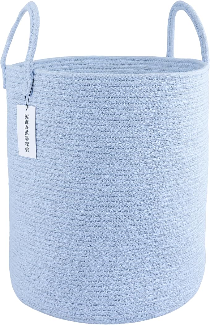 XUANGUO Cotton Rope Laundry Basket Hamper for Clothes, light blue by XUANGUO