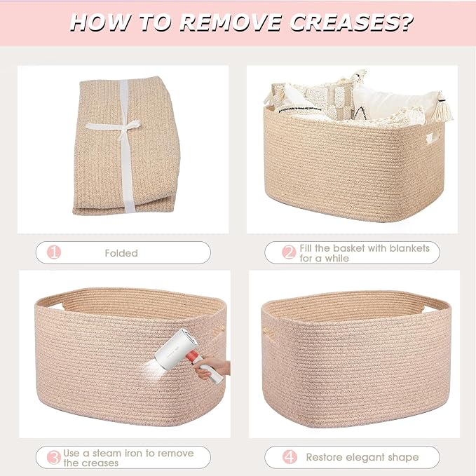 Large 75L Woven Laundry Basket, Collapsible Cotton Rope Storage Hamper for Blankets, Toys, Dirty Clothes, Rectangle Nursery Basket for Living Room, Bedroom, Baby Room - Brown - Image 8