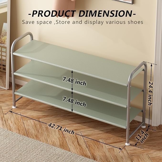 INGIORDAR 3 Tier Long Shoe Rack Organizer for Closet Metal Shoe Storage - Image 3