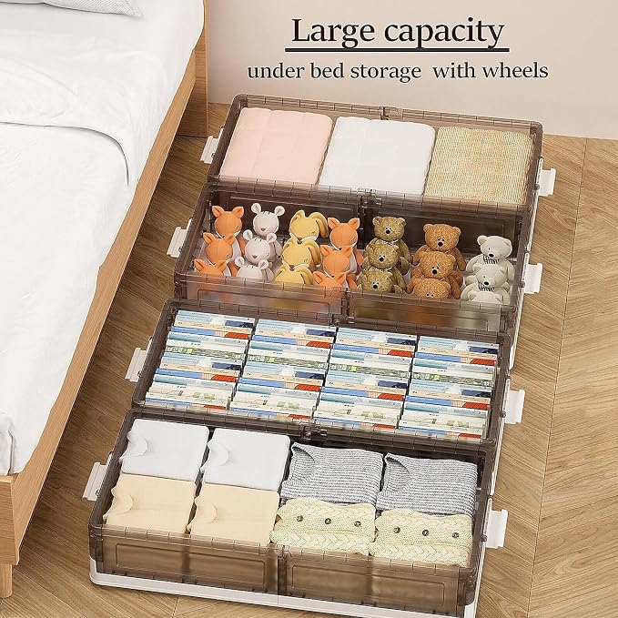 Under Bed Storage Containers - 3Pack, Stackable Under Bed Rolling Storage Plastic Containers, 11.5Gal Storage Bins with Wheels, Multi-purpose Storage Bins with Lids for Clothes, Shoes, And Duvets - Image 7