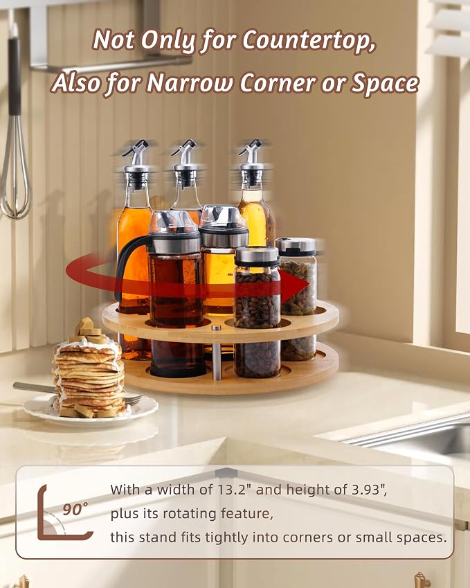 2Pack Rotating Wood Tumbler Organizer, 30 oz 40 oz Spinning Turnable Tumblers Holder, 360° Rotatable 7 Large Cups Bottle Tumbler Storage Display Stand, Rotate Syrup Organizer for Cabinet Countertop - Image 9