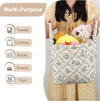 Storage Basket Boho Fabric Large Collapsible Floral Laundry Nursery Hamper Portable Folding Storage for Clothes Toys (Vine-Green) - Image 3