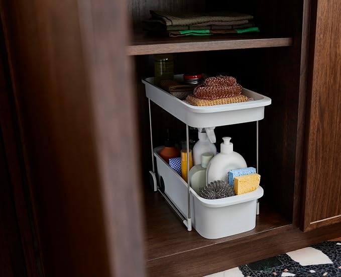 Joseph Joseph CupboardStore 2-Tier Easy-Access Wheeled Storage Caddy – Under-Sink Kitchen Organizer, Made from Recycled Plastic - Image 7