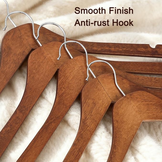 TOPIA HANGER Wooden Hangers 30 Pack, 0.28-inch Thick Slim Wood Clothes Hanger with Flat Design and Smooth Notches, Lightweight Space Saving Hangers for Shirt, Coat, Camisole (Walnut)-CT31WA - Image 4