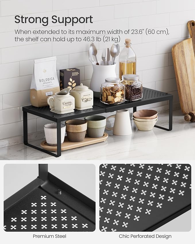 SONGMICS Spice Rack, Expandable Kitchen Countertop Shelf, Steel - Image 4