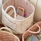 Quilted Fabric Storage Basket with Handles & Pocket, Foldable Laundry Hamper Boho Floral Print Organizer Bin for Home, Picnic, Office 12"x10"x10" (A-1) - Image 4