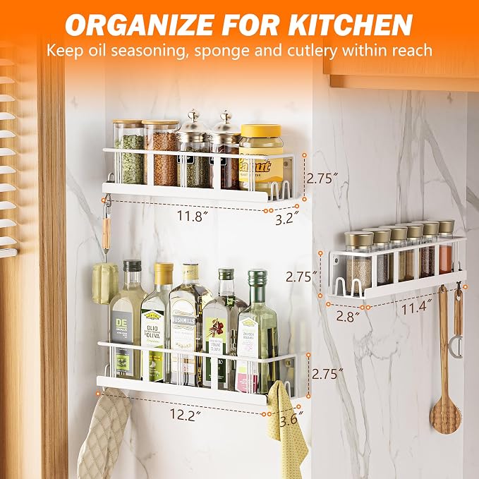 Bunoxea Spice Rack Wall Mounted 3 Pack,RV Spice Rack,White - Image 7