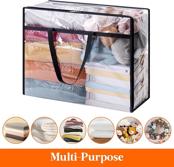 Lifewit 95L Clear Clothes Storage Bags,Plastic Foldable Blanket Storage Bag | 2 Pack Vinyl Foldable Moving Bags with Zipper, Closet Organizers and Storage Containers for Bedding, Duvet, Comforter - Image 5