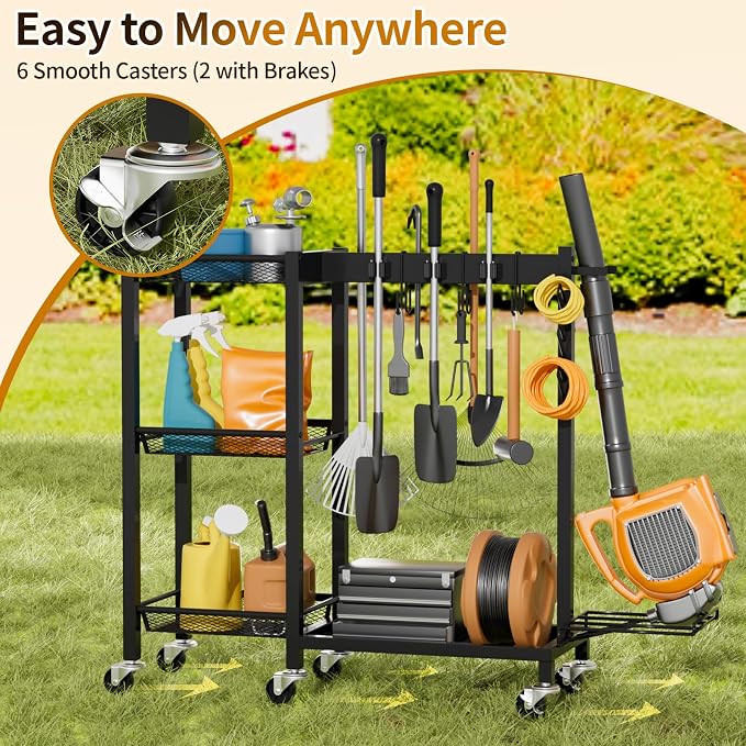 Broom Holder with Cleaning Supplies Organizer, 30.7"Wx11.8"Dx34.6"H - Image 3