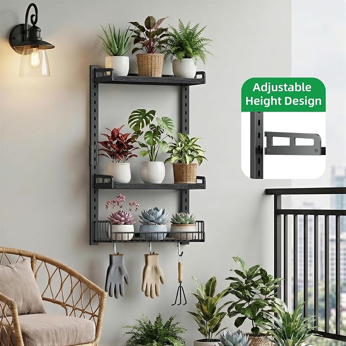 Kalrin 3 Tier Bathroom Shelves Over Toilet - Wall Mounted Floating Shelves with Drain Basket, Toilet Paper Storage, Height Adjustable Over The Toilet Storage, Pure Black - Image 6
