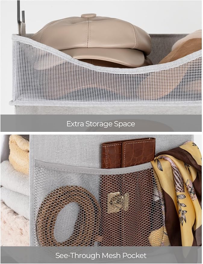 StorageWorks 3-Shelf Hanging Closet Organizer with Half Compartment, Ivory | Add More Storage to Small Closets, a Side Pocket and Half Compartment, Ideal for Bedrooms, Dorms and RVs,Light Grey - Image 4
