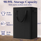 Optish 90L Slim Laundry Hamper, Large Laundry Basket With Handles, Black Narrow Laundry Basket for Dorm, Bedroom, Living Room, Collapsible Laundry Hamper - Image 3